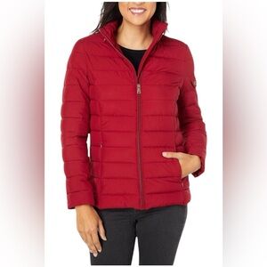 Ralph Lauren Red Puffer Jacket with Quilted Design and Stand-Up Collar